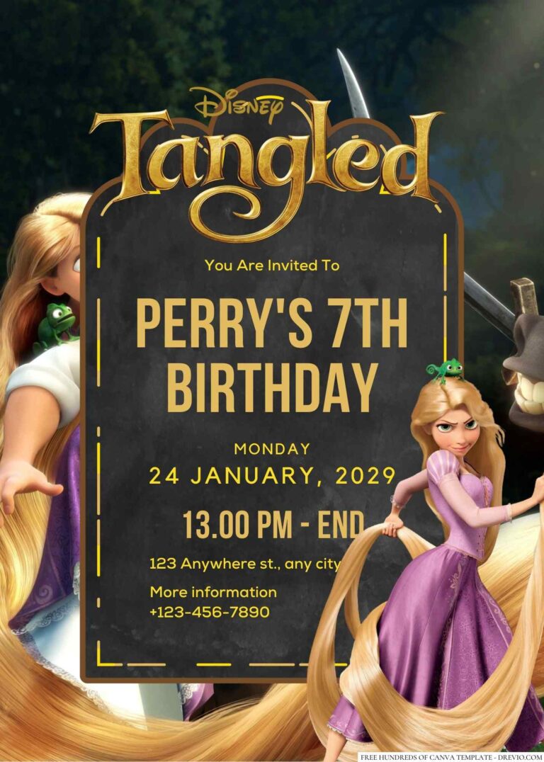 18+ Rapunzel Tangled Canva Birthday Invitation Templates | Download ...