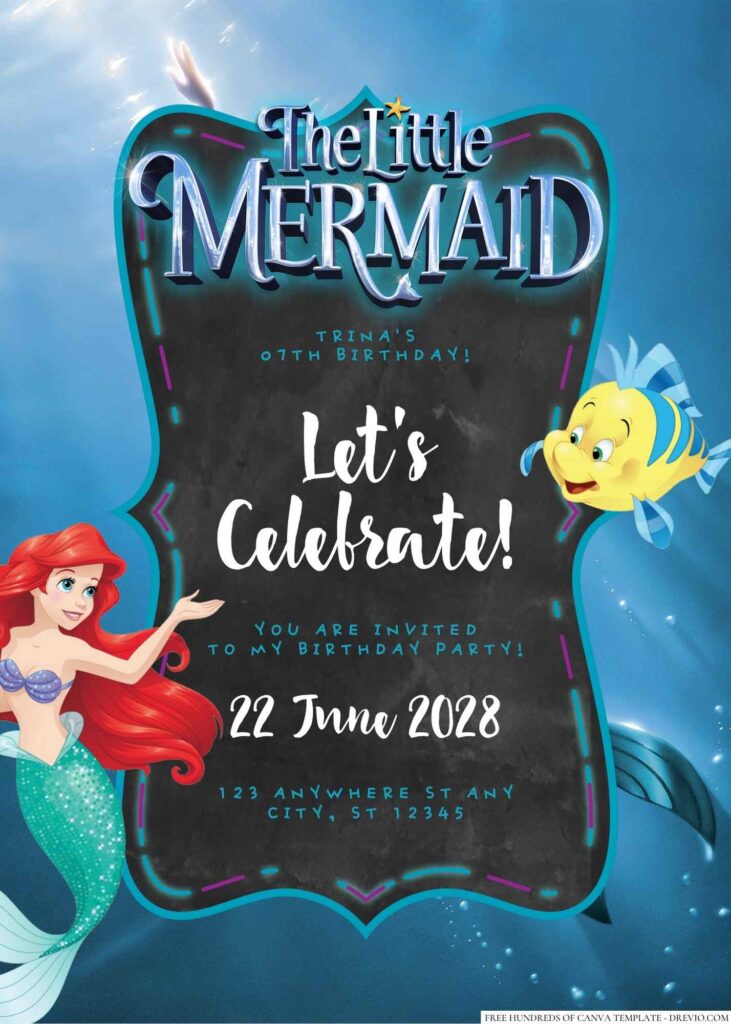 Free Editable The Little Mermaid Birthday Invitation 