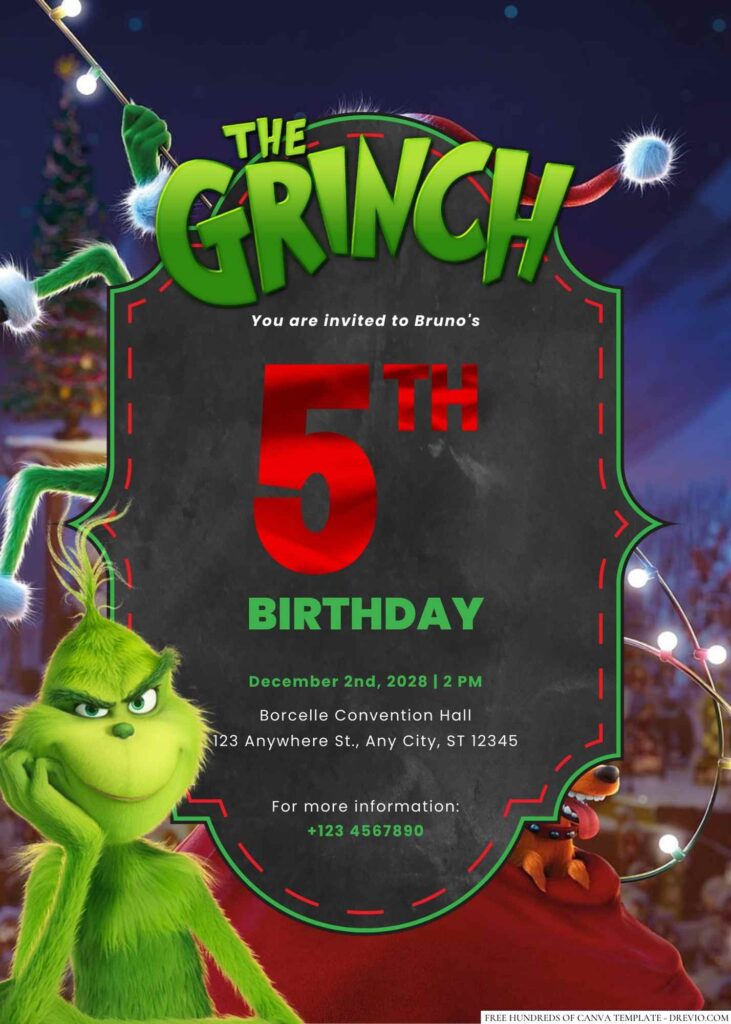 Free Editable The Grinch Birthday Invitation 