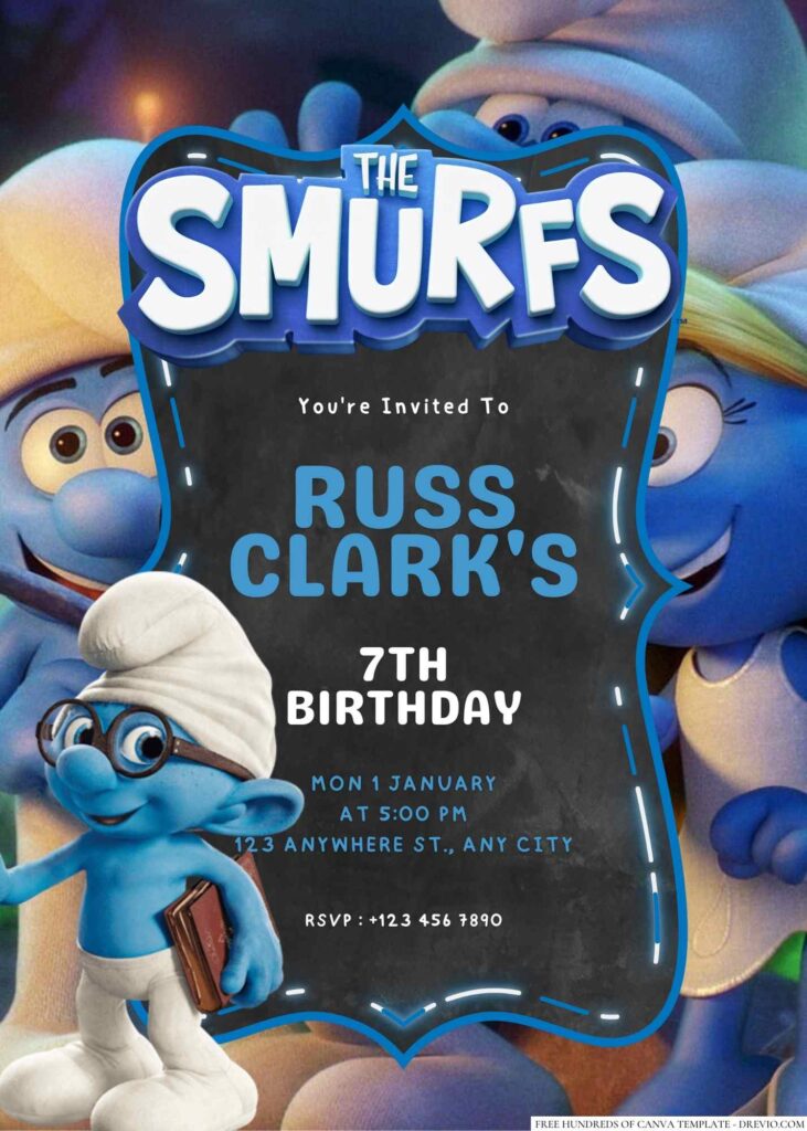 Free Editable The Smurfs Birthday Invitation 