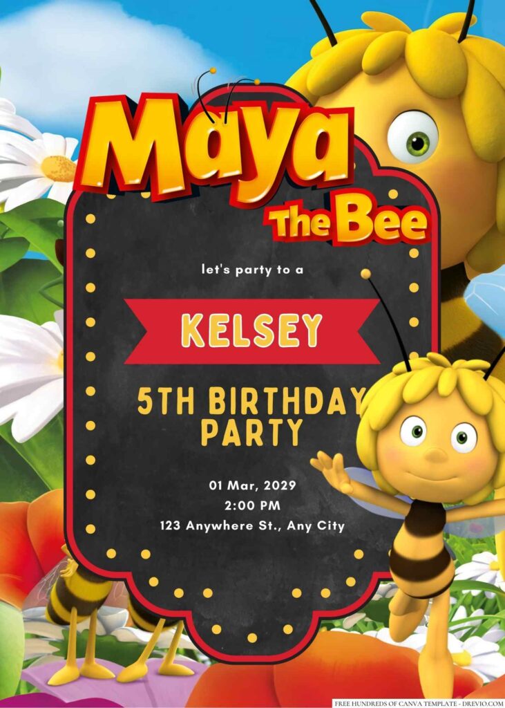 Free Editable Buzzbee from Maya the Bee Birthday invitation