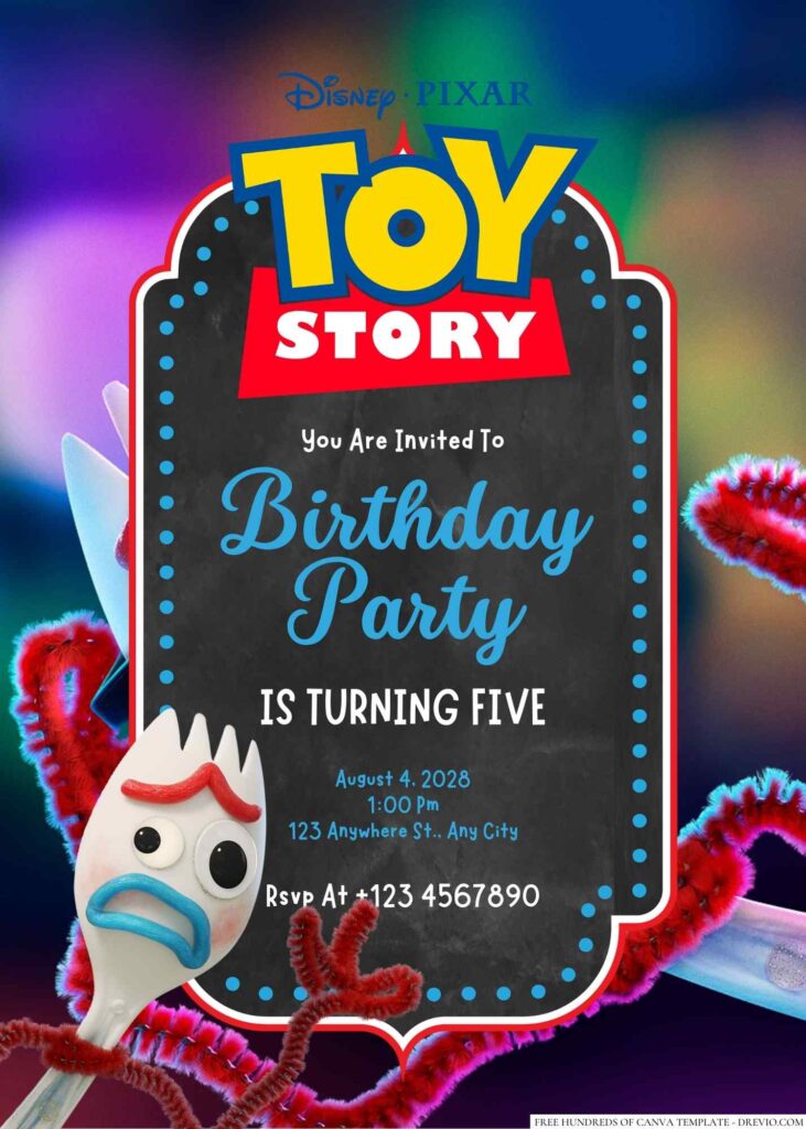 Free Editable Forky Toy Story 4 Birthday Invitation