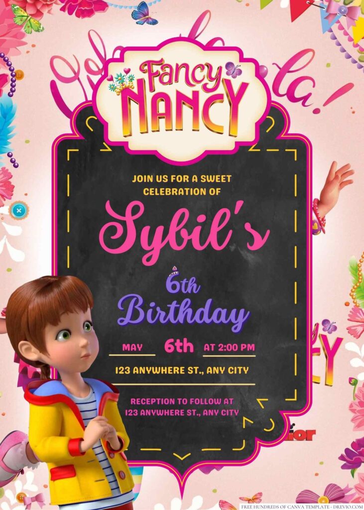 Free Editable Fancy Nancy Birthday Invitation 