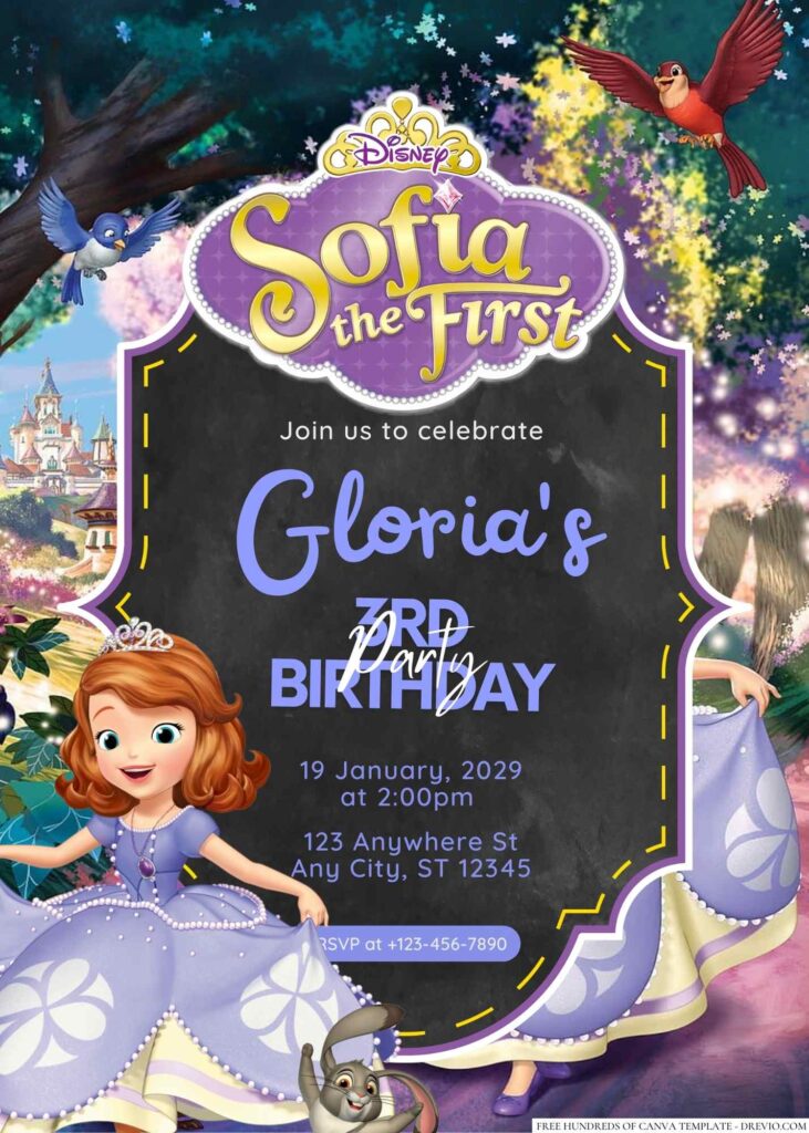 Free Editable Sofia the First Birthday Invitation
