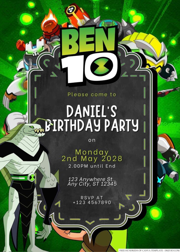 Free Editable Ben 10 Birthday Invitation