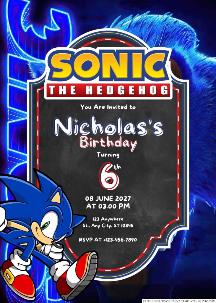 Free Editable Sonic the Hedgehog Birthday Invitation