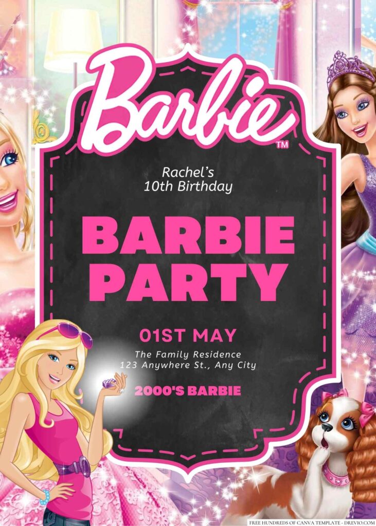 Free Editable Barbie Birthday Invitation