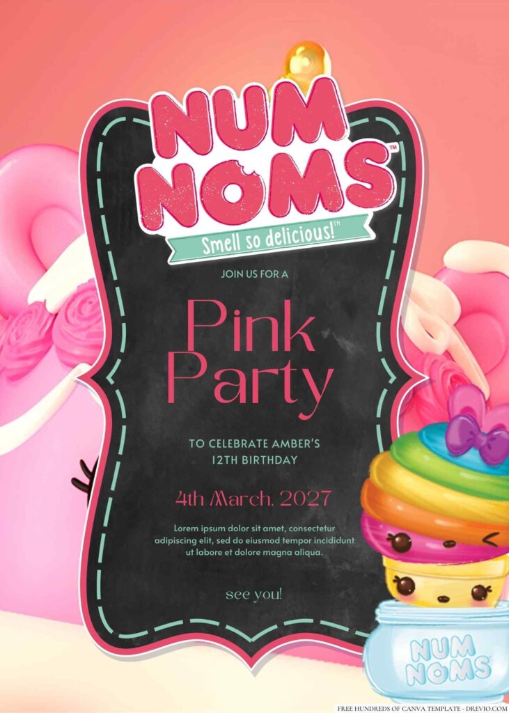 Free Editable Num Noms Canva Birthday Invitation