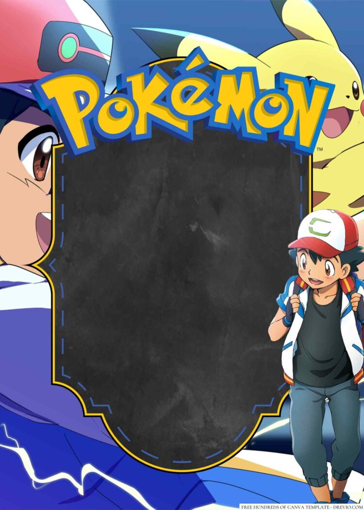 16+ Ash Ketchum Pokemon Canva Birthday Invitation Templates | Download ...