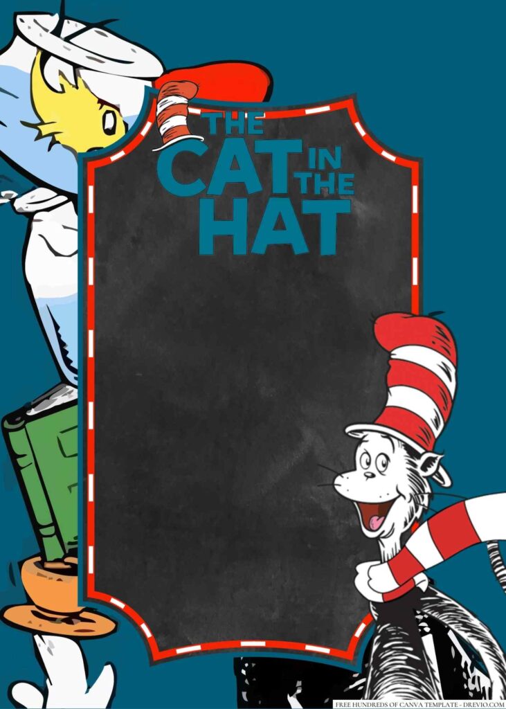 Invitation Template of 22+ The Cat in the Hat Canva Birthday Invitation Templates 6