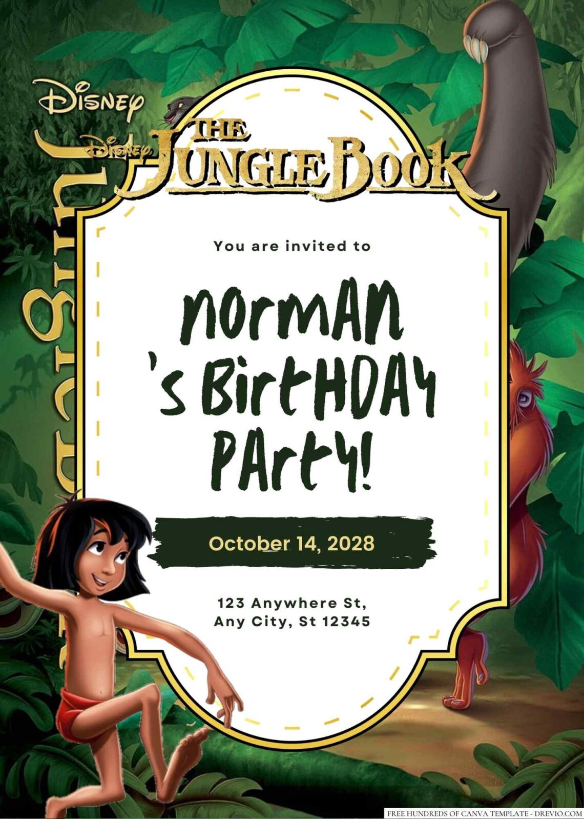 Free Editable The Jungle Book Birthday Invitation