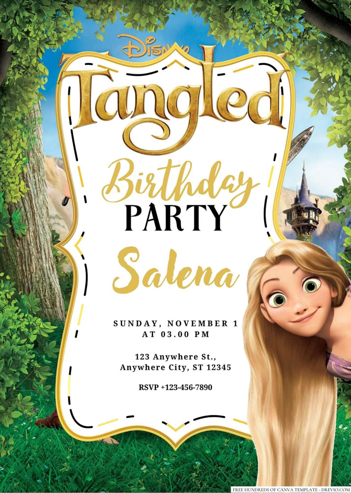 Free Editable Tangled Birthday Invitation