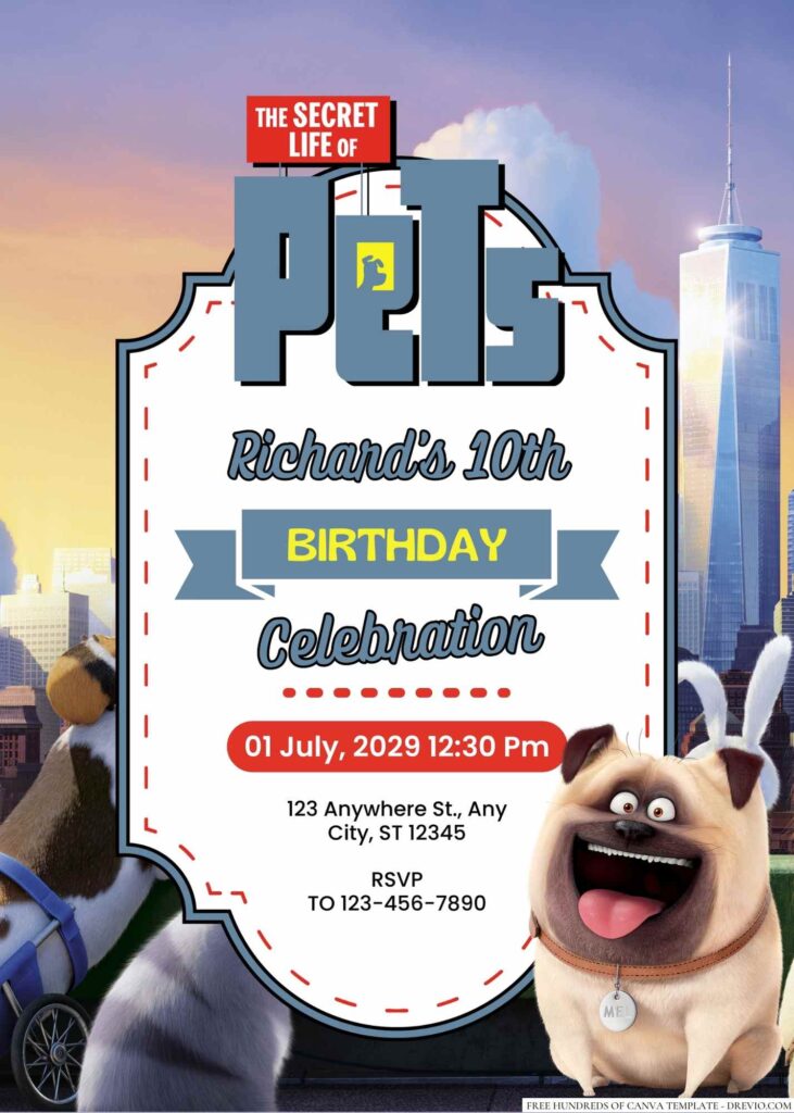 Free Editable The Secret Life of Pets Birthday Invitation 