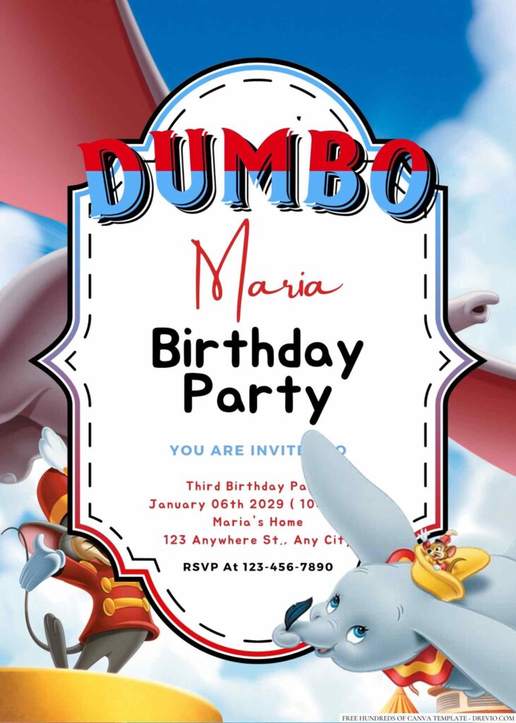 Free Editable Dumbo Birthday Invitation 