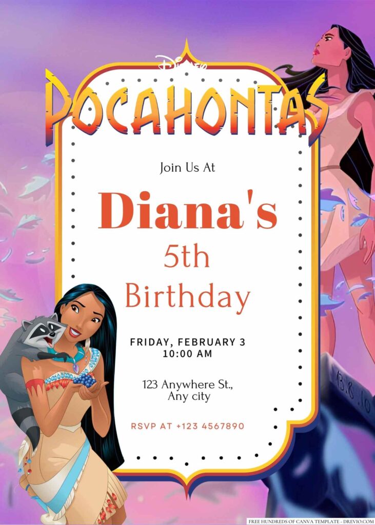 Free Editable Pocahontas Birthday Invitation