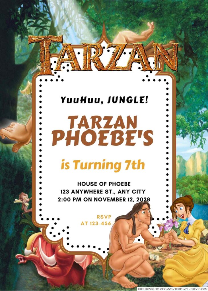 Free Editable Tarzan Birthday Invitation 