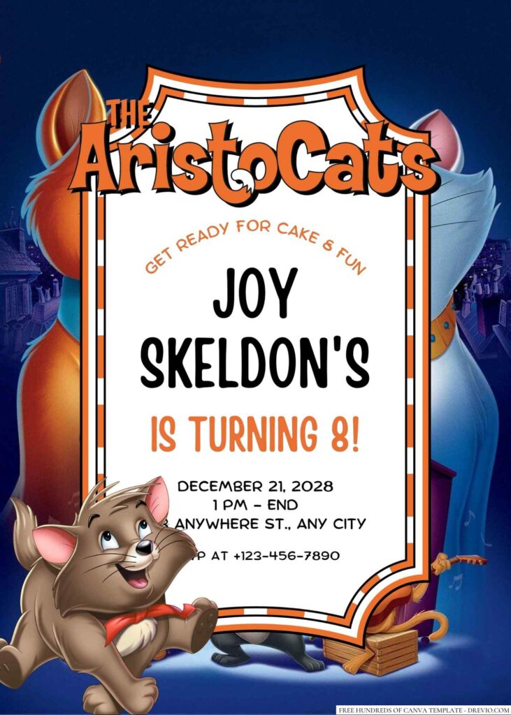 Free Editable The Aristocats Birthday Invitation