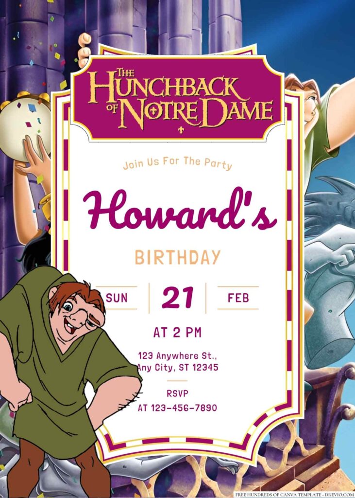 Free Editable The Hunchback of Notre Dame Birthday Invitation
