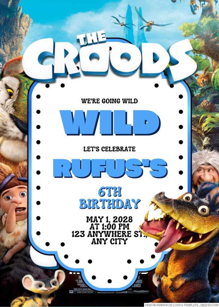 Free Editable The Croods Birthday Invitation