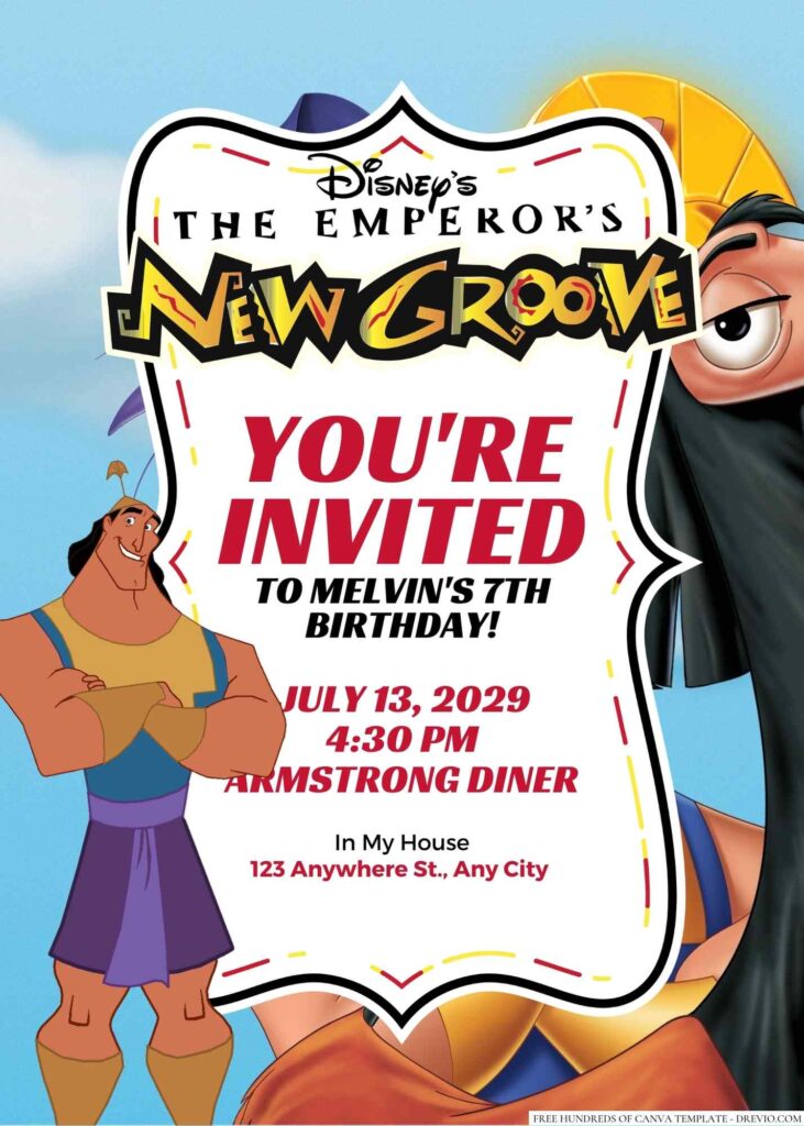 Free Editable The Emperor's New Groove Birthday Invitation