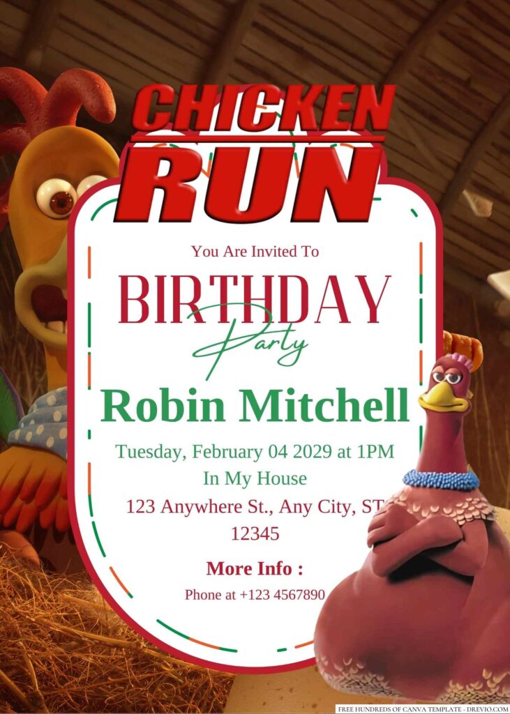 Free Editable Chicken Run Birthday Invitation