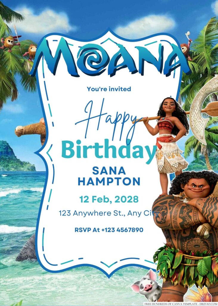 Free Editable Moana Birthday Invitation