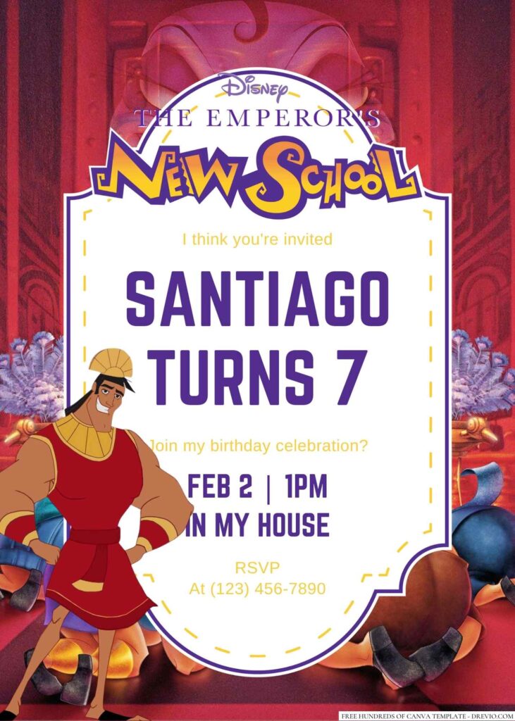 Free Editable The Emperor's New School Birthday Invitation