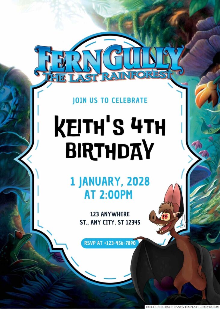 Free Editable FernGully The Last Rainforest Birthday Invitation 