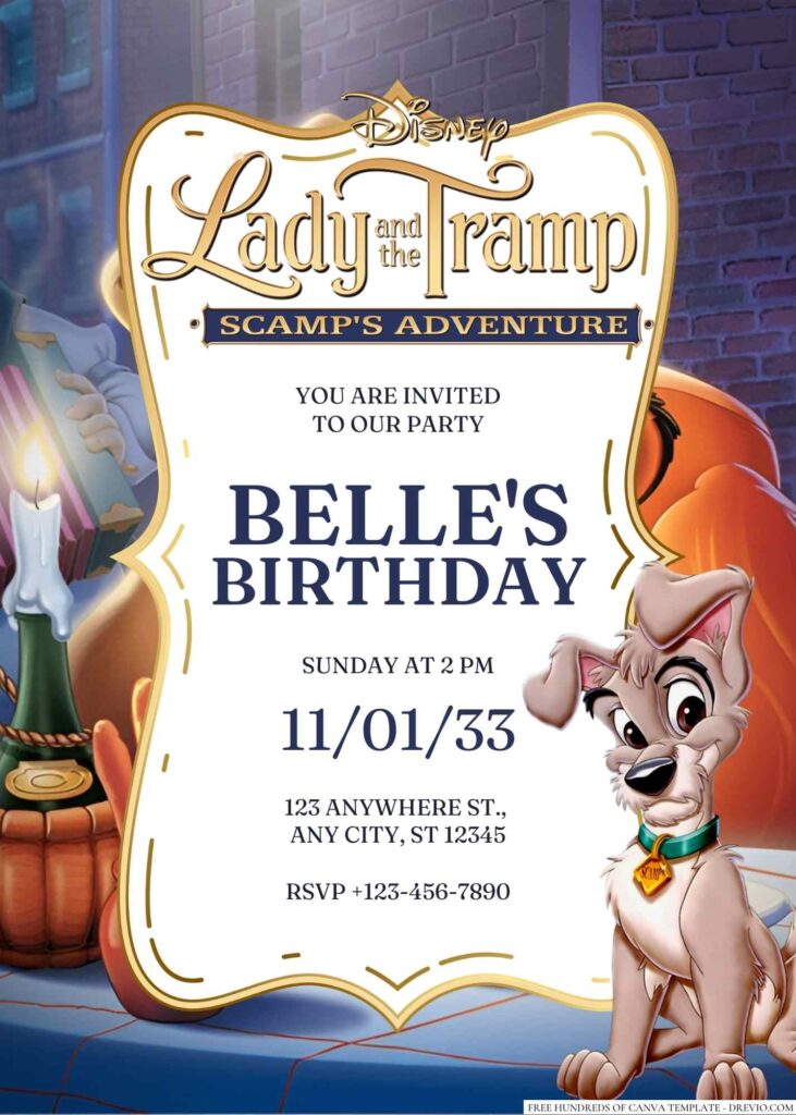 Free Editable Lady and The Tramp Birthday Invitation 