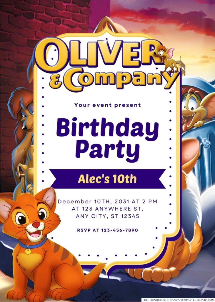 Free Editable Oliver & Company Birthday Invitation