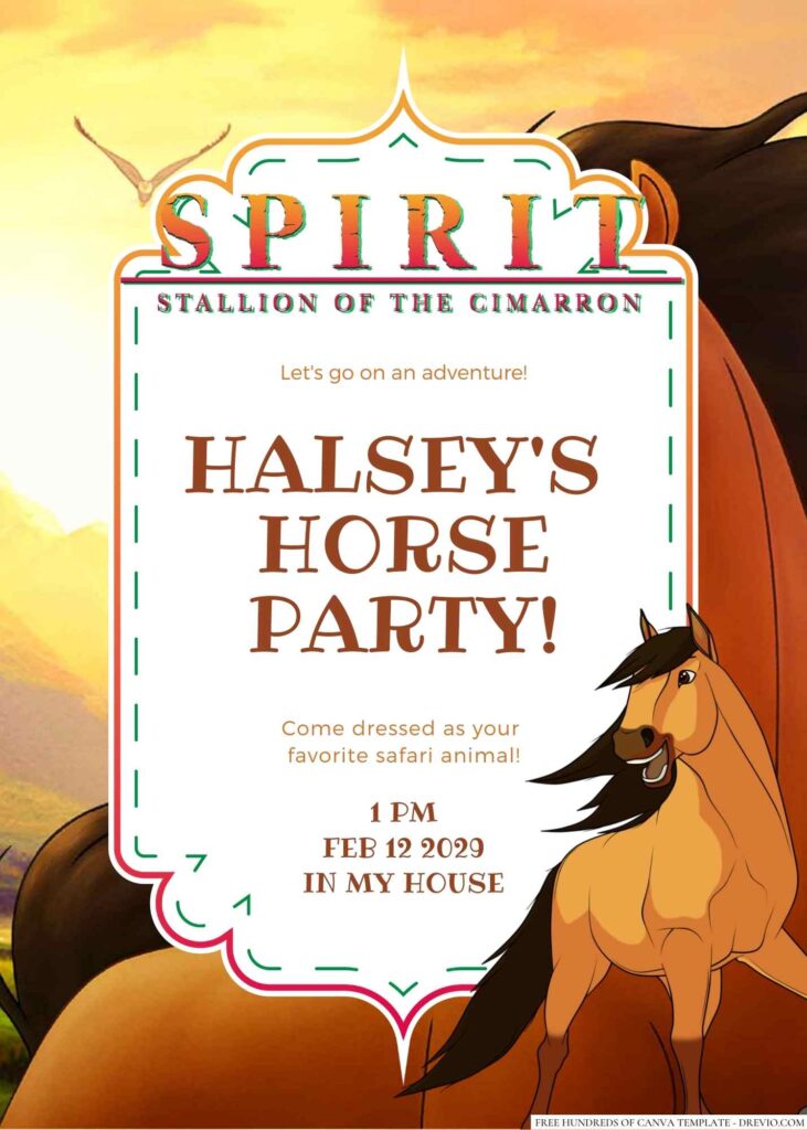 Free Editable Spirit Stallion of the Cimarron Birthday Invitation