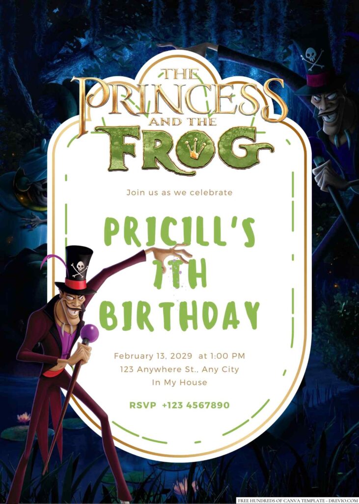 Free Editable The Princess and the Frog Birthday Invitation