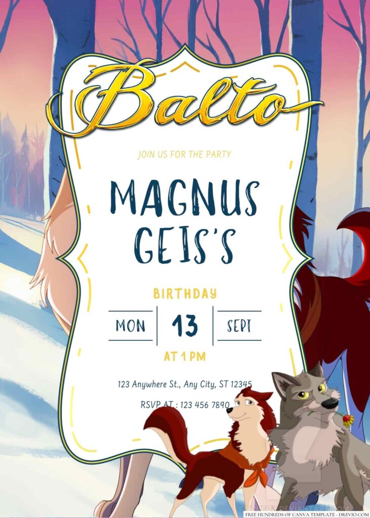 Free Editable Balto Birthday Invitation 