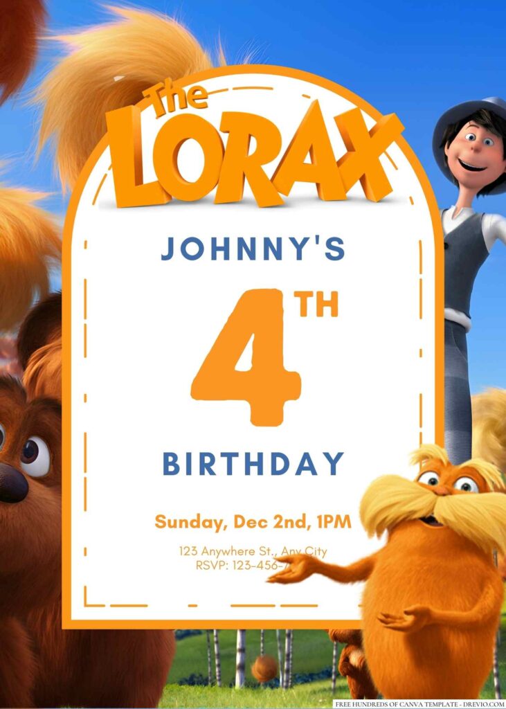 Free Editable The Lorax Birthday Invitation 