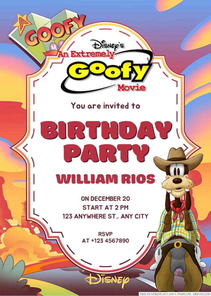 Free Editable A Goofy Movie Birthday Invitation