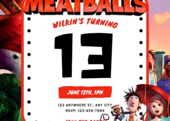 Free Editable Cloudy with a Chance of Meatballs Birthday Invitation