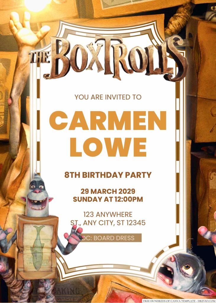 Free Editable The Boxtrolls Birthday Invitation