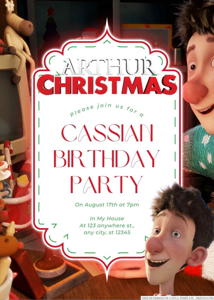 Free Editable Arthur Christmas Birthday Invitation