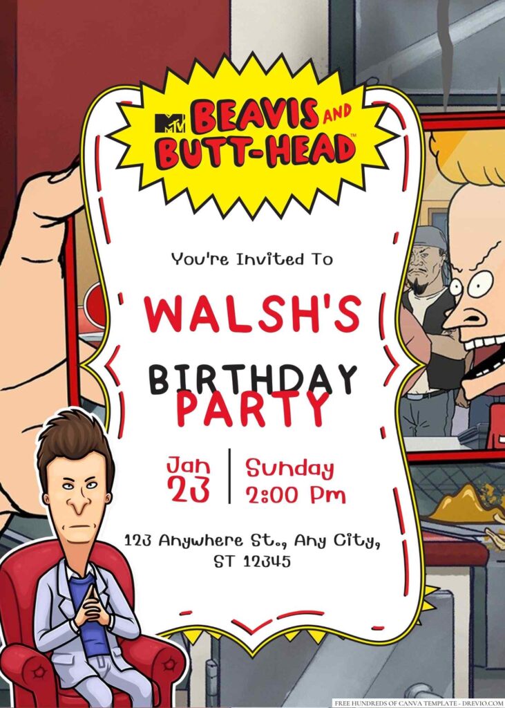 Free Editable Beavis & Butt-Head Birthday Invitation