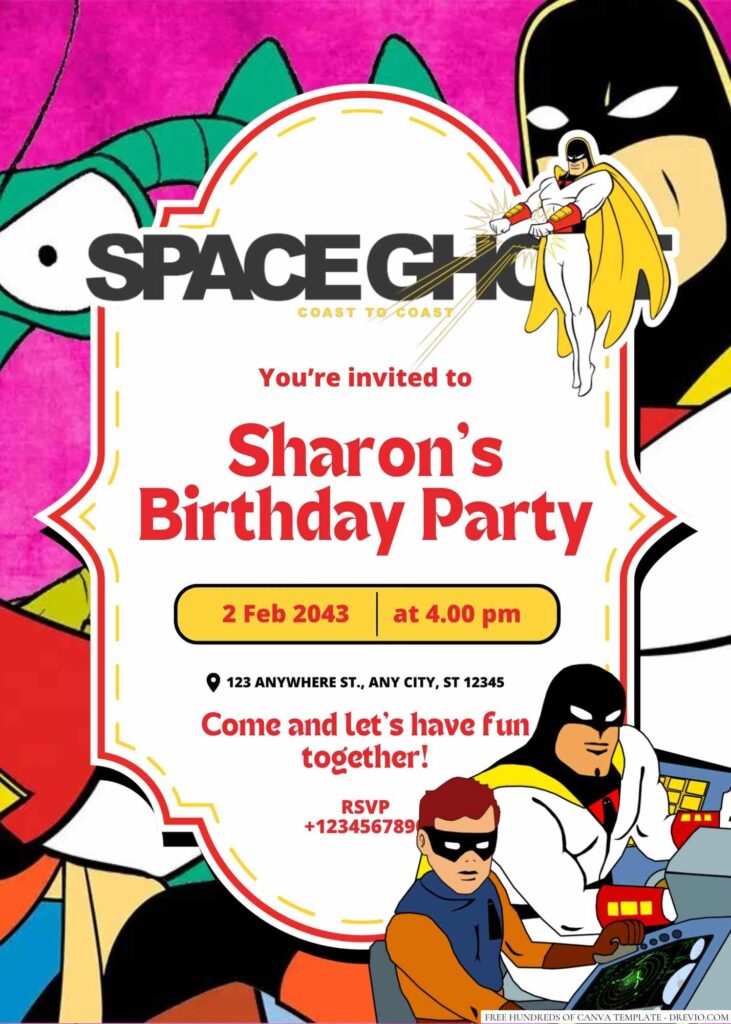 Free Editable Space Ghost (Coast to Coast) Birthday Invitation