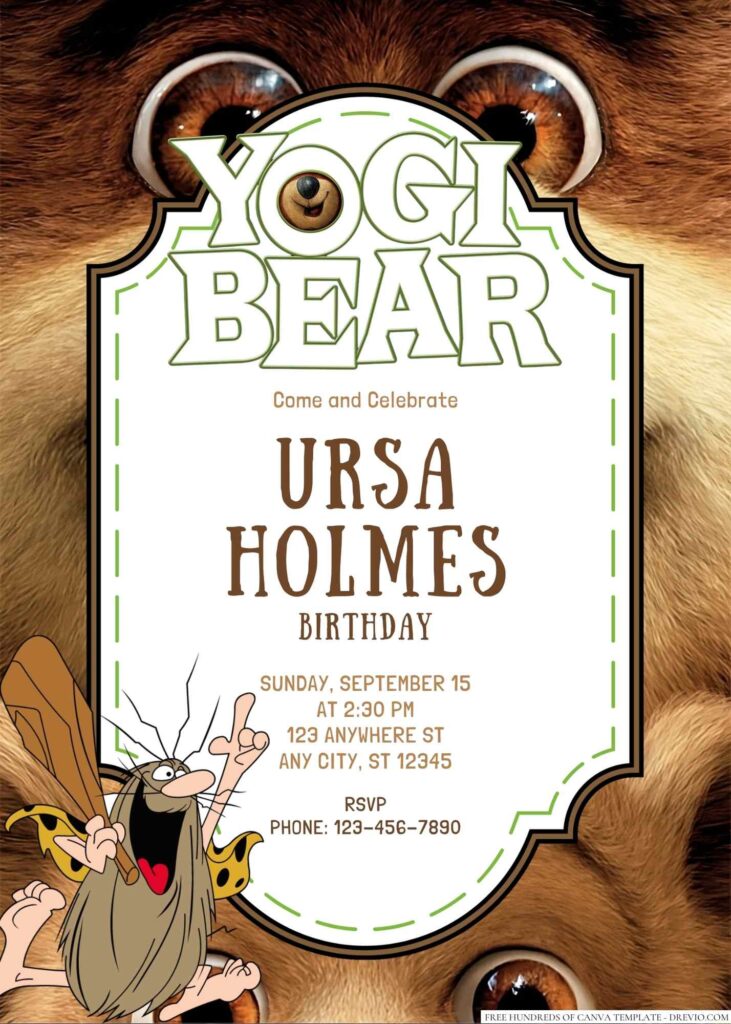 Free Editable Yogi Bear Birthday Invitation