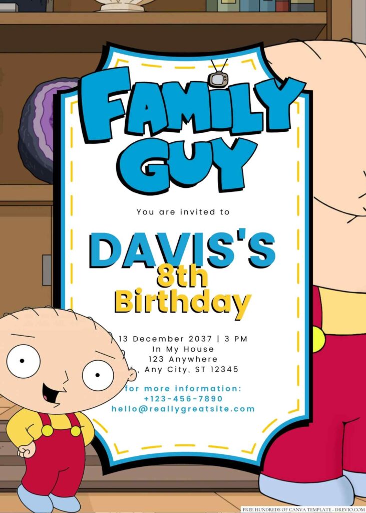 Free Editable Stewie Griffin (Family Guy) Birthday Invitation