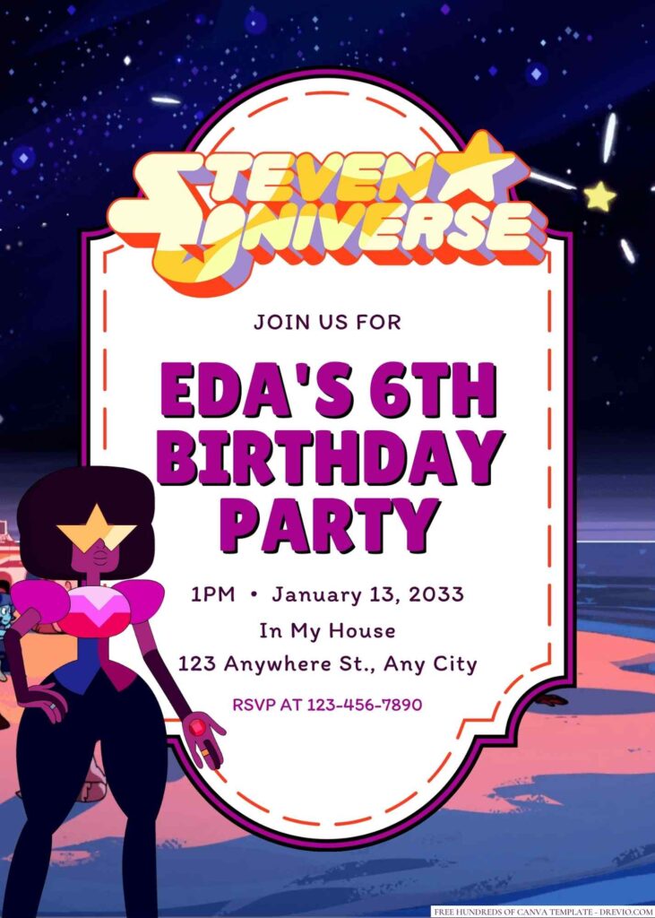 Free Editable Garnet (Steven Universe) Birthday Invitation