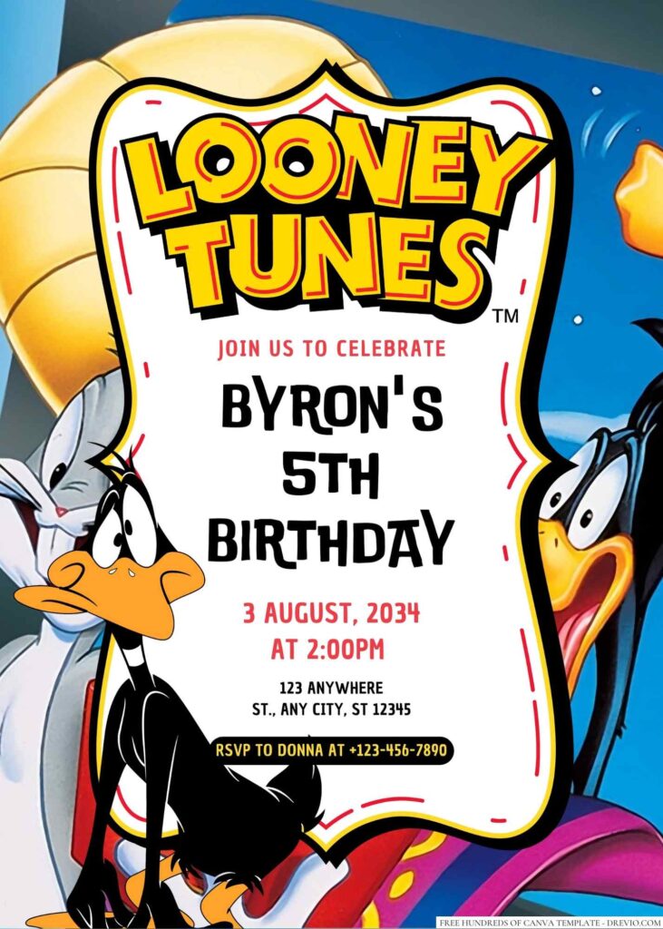 Free Editable Daffy Duck (Looney Tunes) Birthday Invitation