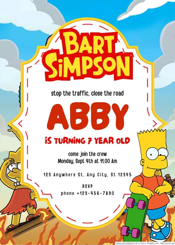 Free Editable Bart Simpson (The Simpsons) Birthday Invitation