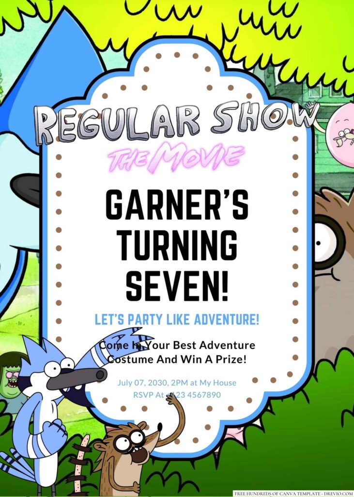 Free Editable Mordecai and Rigby (Regular Show) Birthday Invitation