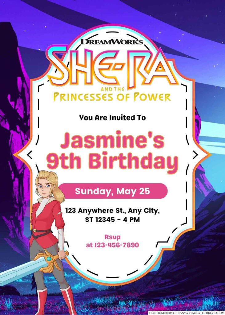 Free Editable She-Ra Birthday Invitation