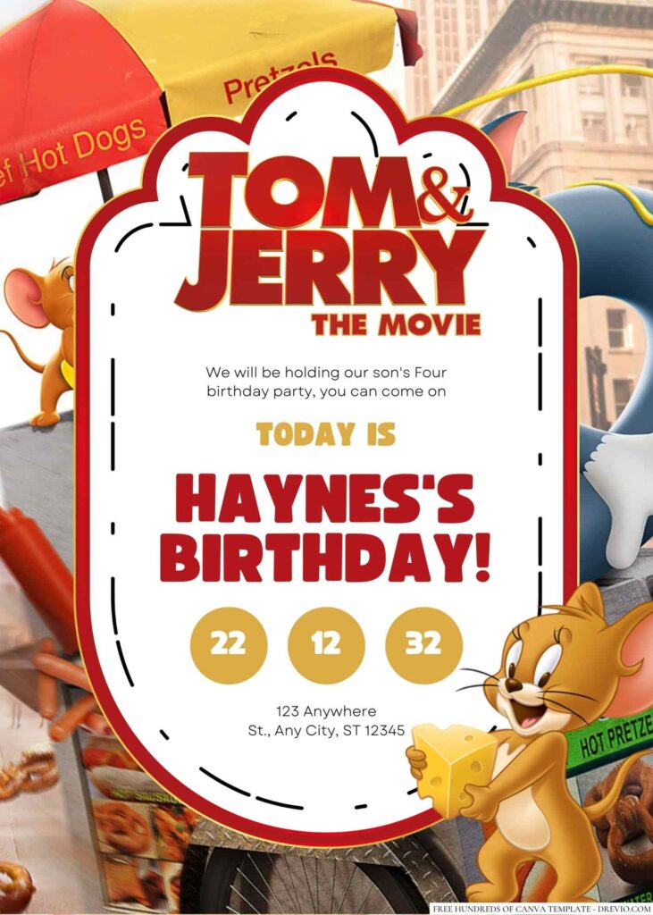 Free Editable Tom And Jerry The Movie Birthday Invitation