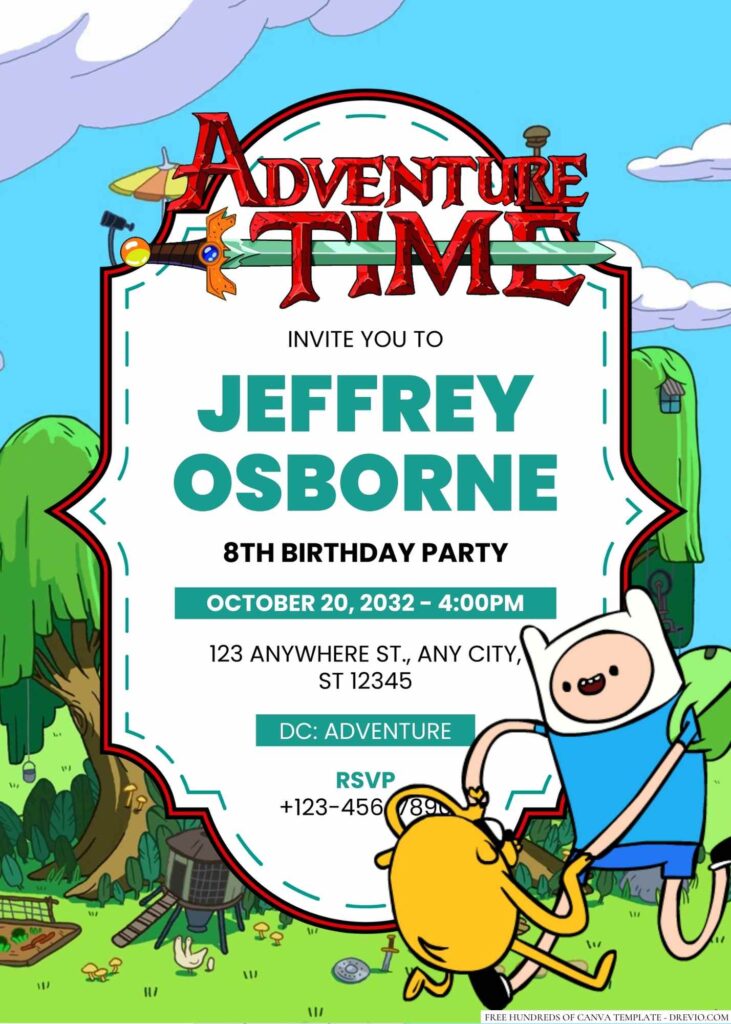 Finn the Human and Jake the Dog (Adventure Time) Birthday Invitation