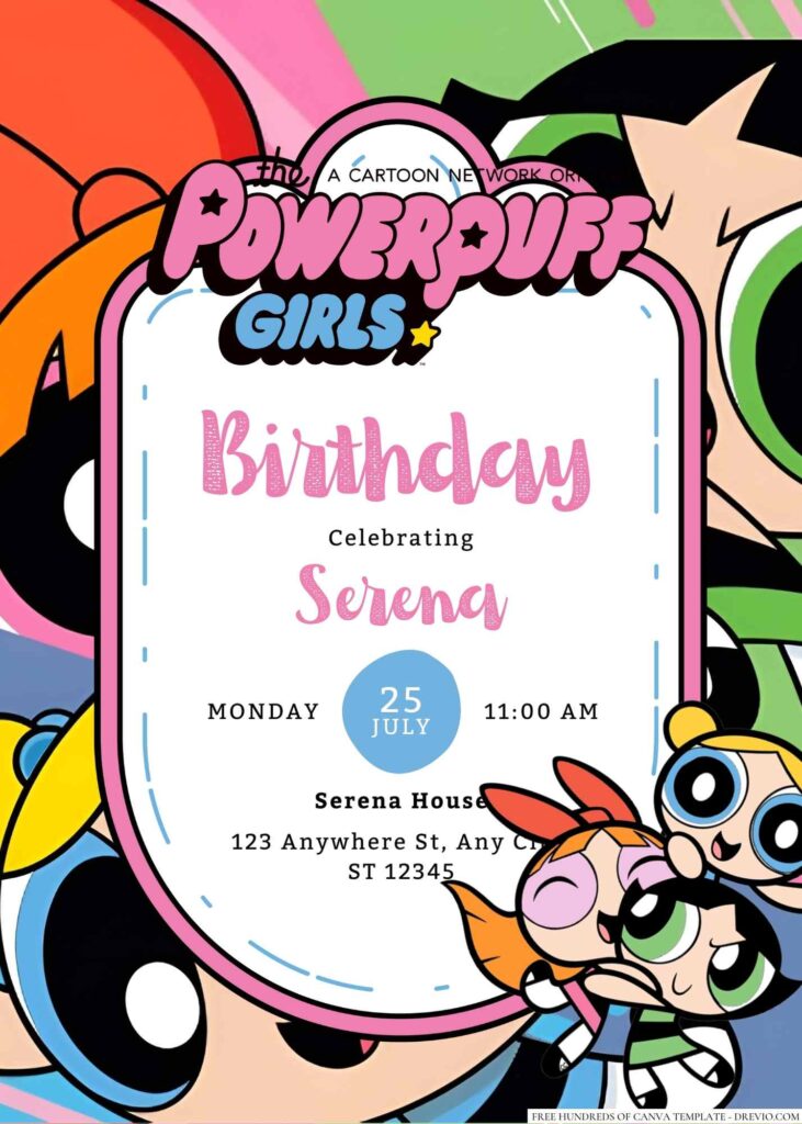Blossom, Bubbles, and Buttercup (The Powerpuff Girls) Birthday Invitation